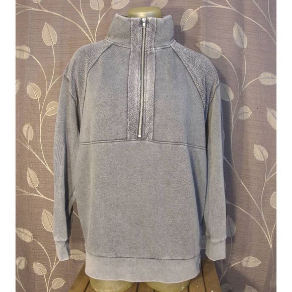 PINK Victoria's Secret Tops - PINK Victoria’s Secret Gray Wash Logo SMALL Vintage Legging 1/4 Zip Sweatshirt